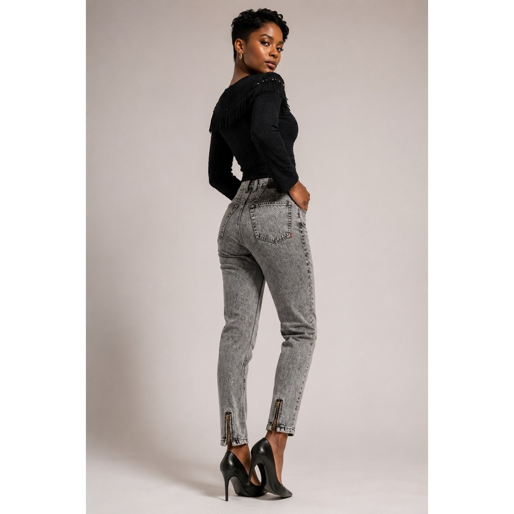 Vintage 80s Bonjour Acid Wash Ankle Zip Tapered Jeans Size 11/12